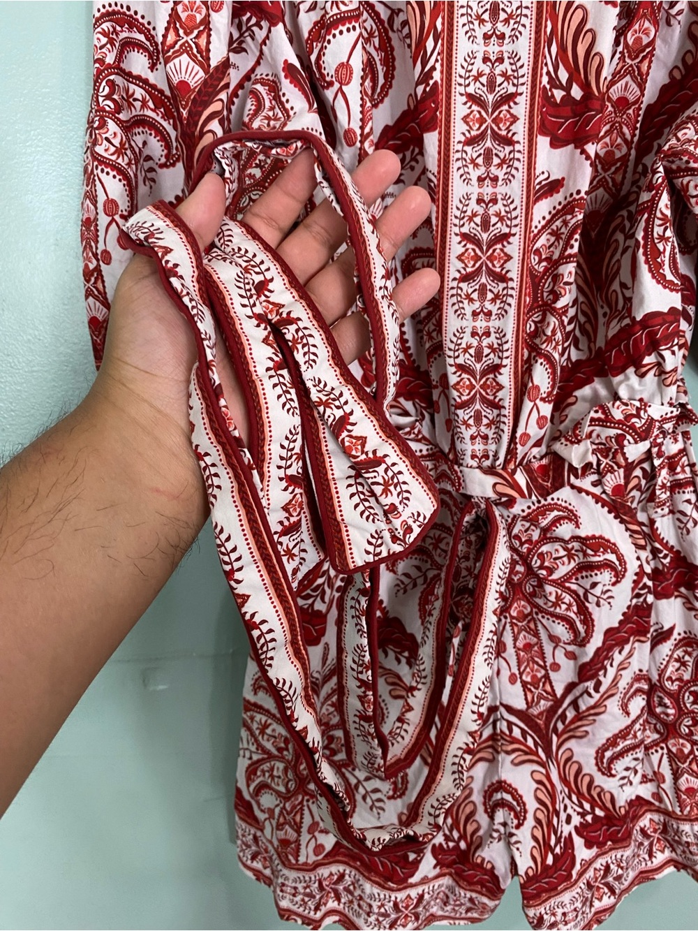 Farm Rio Tropical Cameo Belted Romper Red XS - Picture 10 of 10